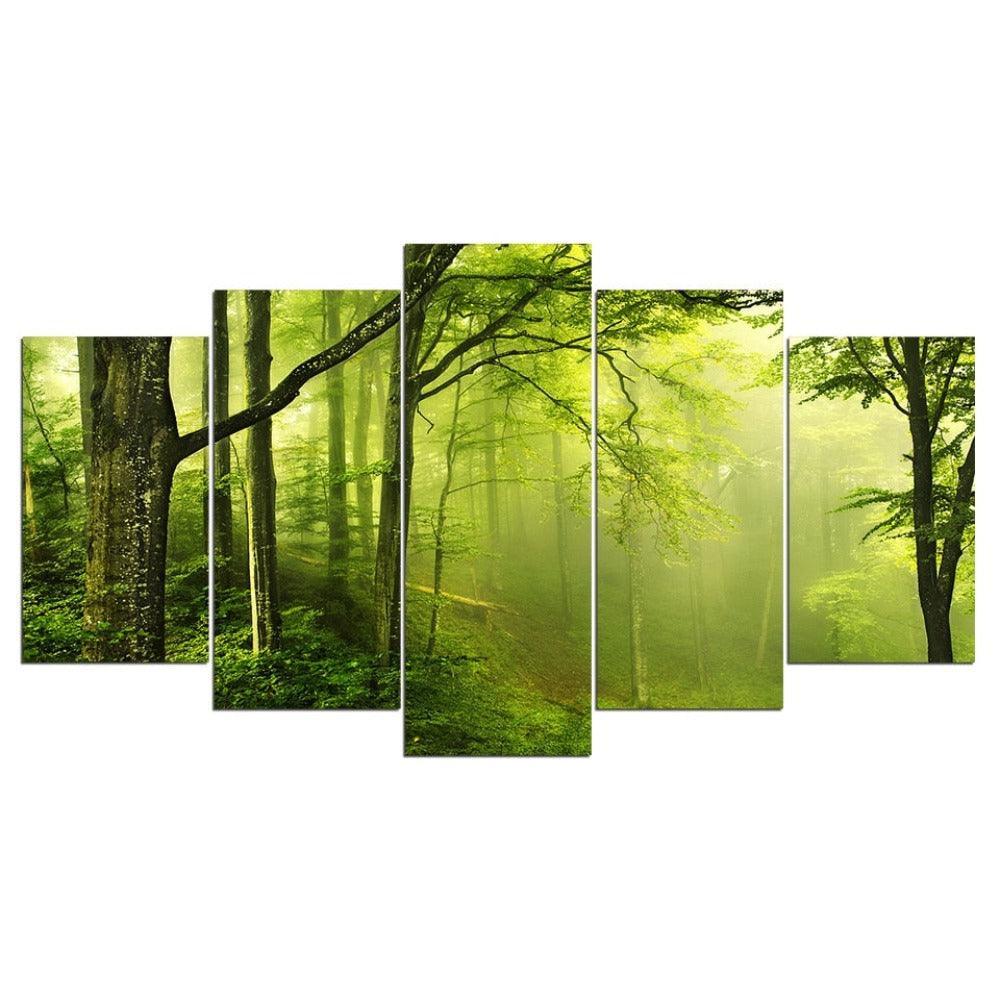 Natural Fresh Forest Scenery 5 Piece HD Multi Panel Canvas Wall Art-Original Frame