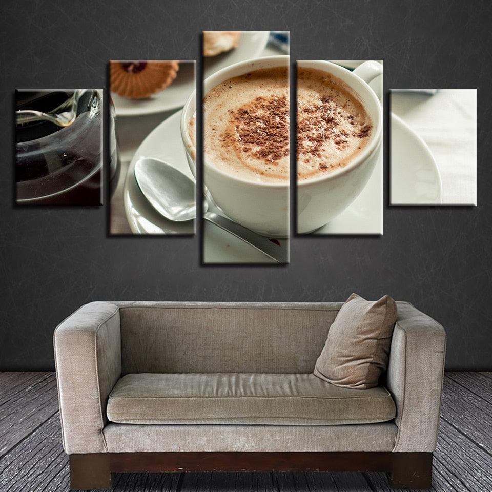 Delicious Coffee 5 Piece HD Multi Panel Canvas Wall Art Frame-Original Frame