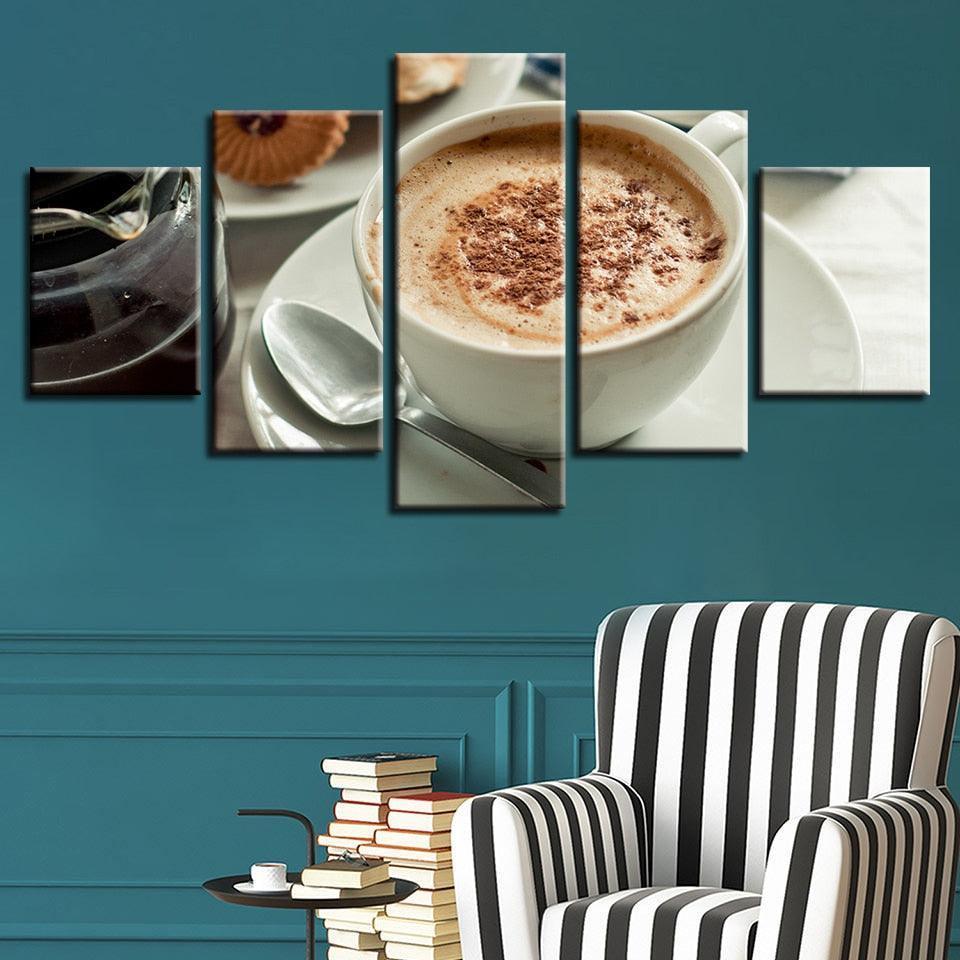 Delicious Coffee 5 Piece HD Multi Panel Canvas Wall Art Frame-Original Frame