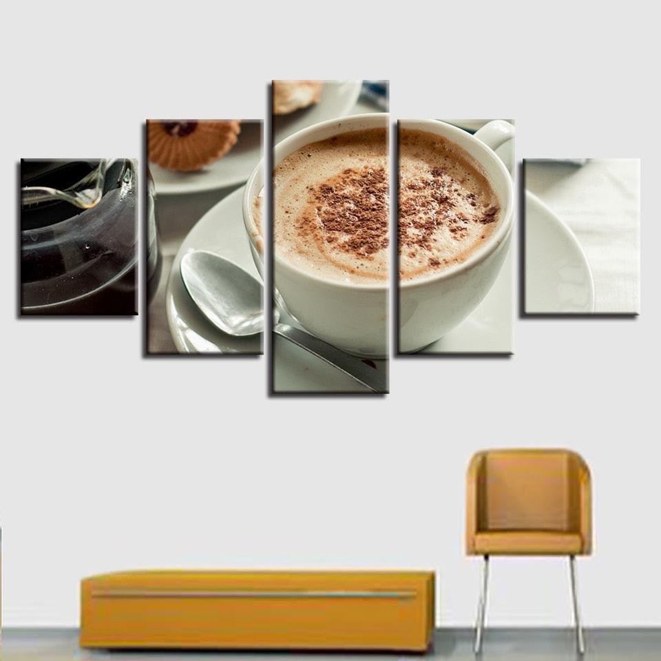 Delicious Coffee 5 Piece HD Multi Panel Canvas Wall Art Frame-Original Frame