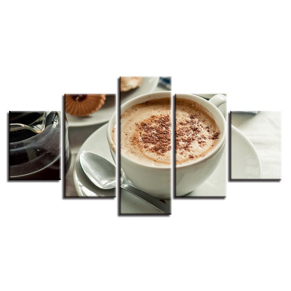 Delicious Coffee 5 Piece HD Multi Panel Canvas Wall Art Frame-Original Frame