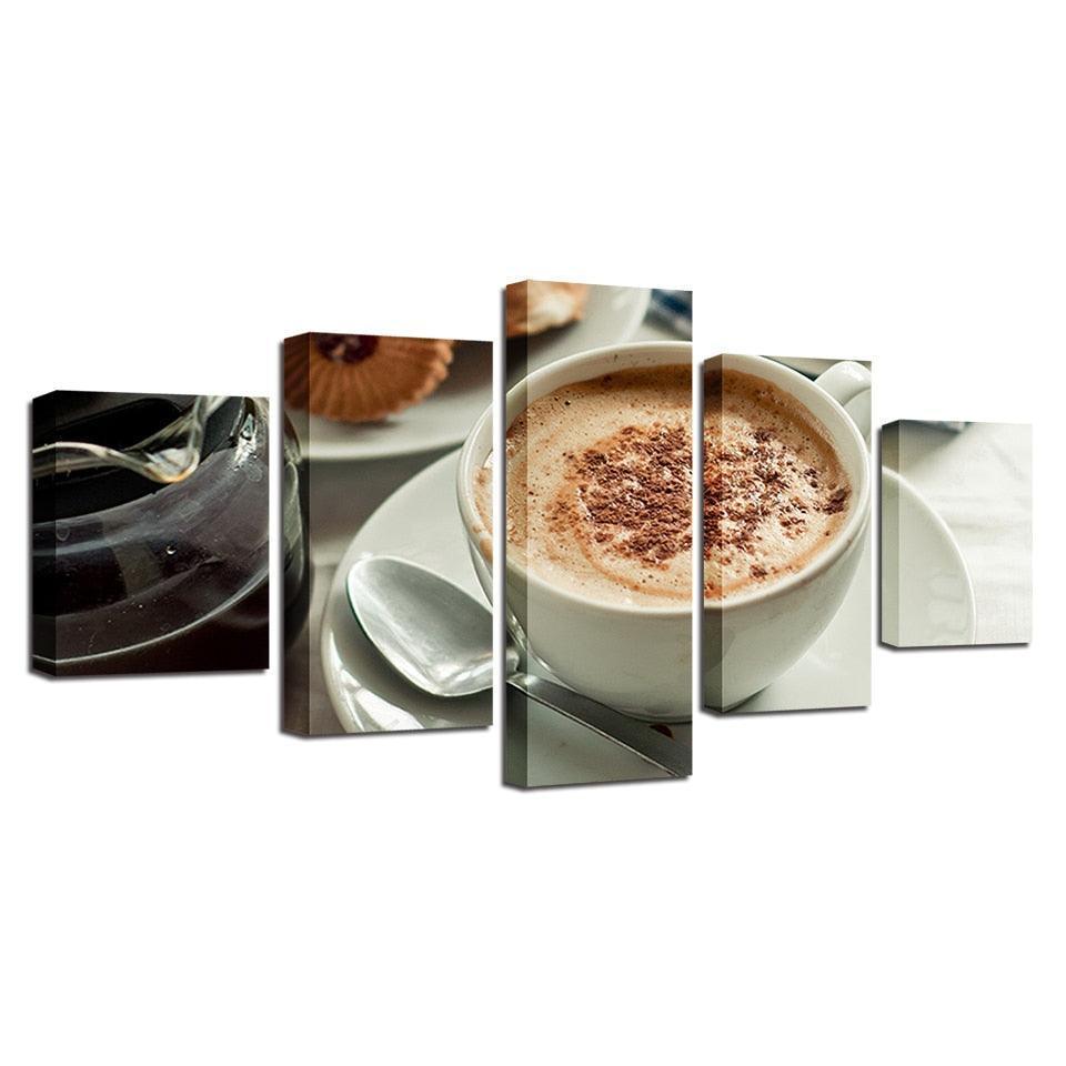Delicious Coffee 5 Piece HD Multi Panel Canvas Wall Art Frame-Original Frame