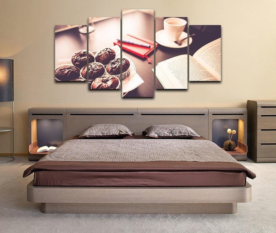 Coffee Cake Tea Time 5 Piece HD Multi Panel Canvas Wall Art Frame-Original Frame