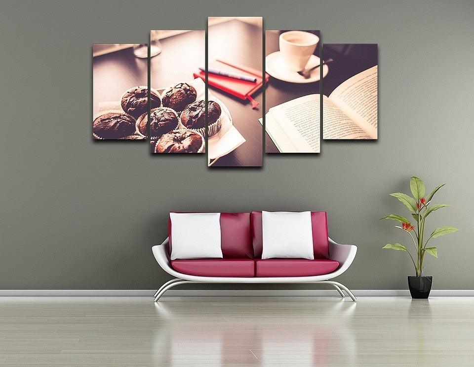 Coffee Cake Tea Time 5 Piece HD Multi Panel Canvas Wall Art Frame-Original Frame