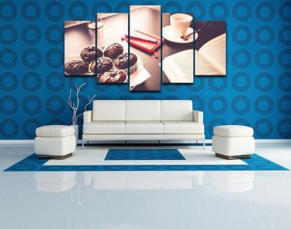 Coffee Cake Tea Time 5 Piece HD Multi Panel Canvas Wall Art Frame-Original Frame