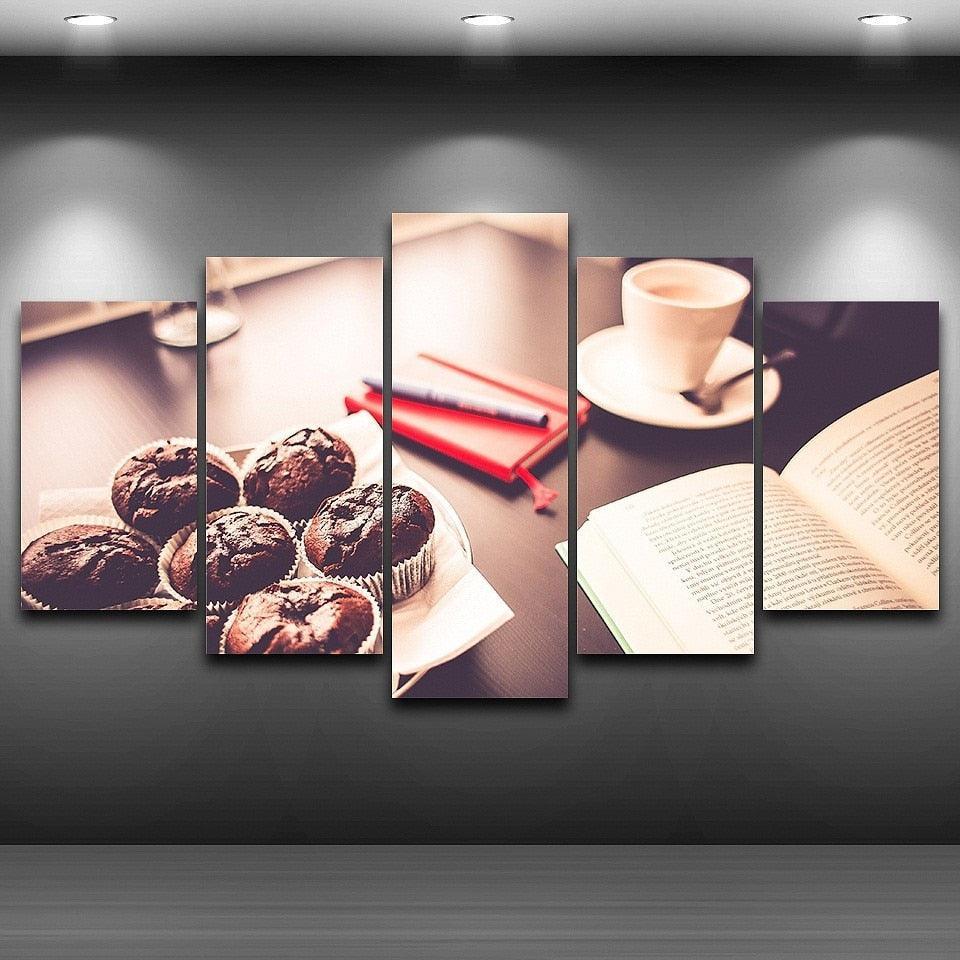 Coffee Cake Tea Time 5 Piece HD Multi Panel Canvas Wall Art Frame-Original Frame
