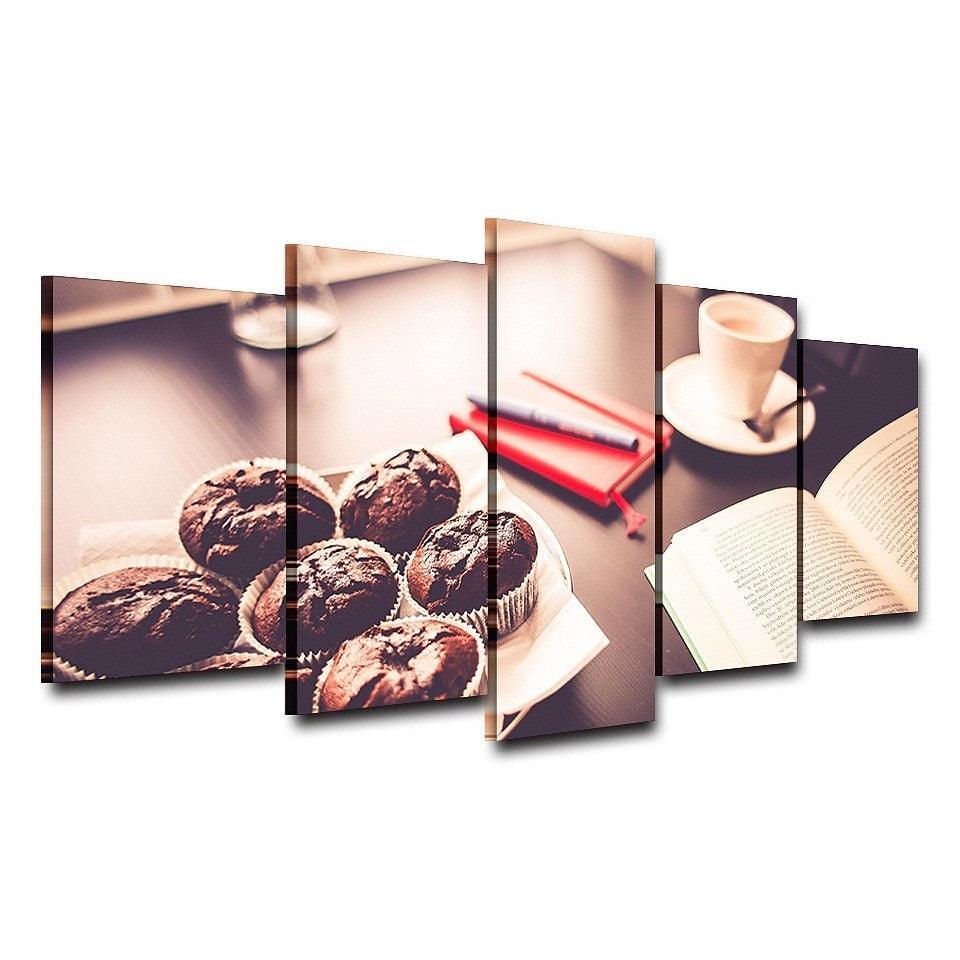 Coffee Cake Tea Time 5 Piece HD Multi Panel Canvas Wall Art Frame-Original Frame