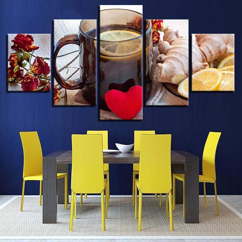 Ginger Lemon Tea 5 Piece HD Multi Panel Canvas Wall Art Frame-Original Frame