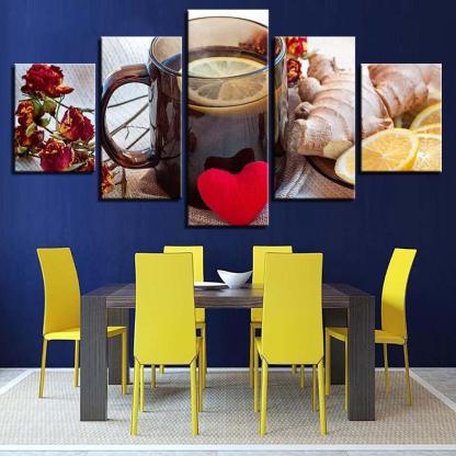 Ginger Lemon Tea 5 Piece HD Multi Panel Canvas Wall Art Frame-Original Frame