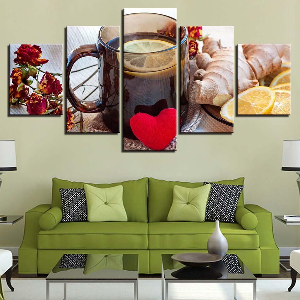Ginger Lemon Tea 5 Piece HD Multi Panel Canvas Wall Art Frame-Original Frame