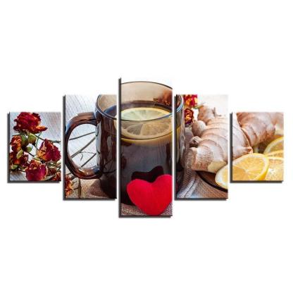 Ginger Lemon Tea 5 Piece HD Multi Panel Canvas Wall Art Frame-Original Frame