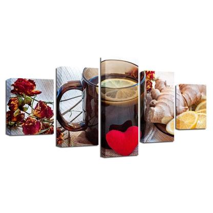 Ginger Lemon Tea 5 Piece HD Multi Panel Canvas Wall Art Frame-Original Frame