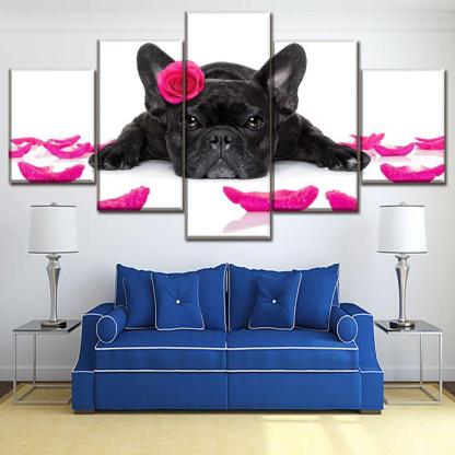 Flowers Dog 5 Piece HD Multi Panel Canvas Wall Art Frame-Original Frame