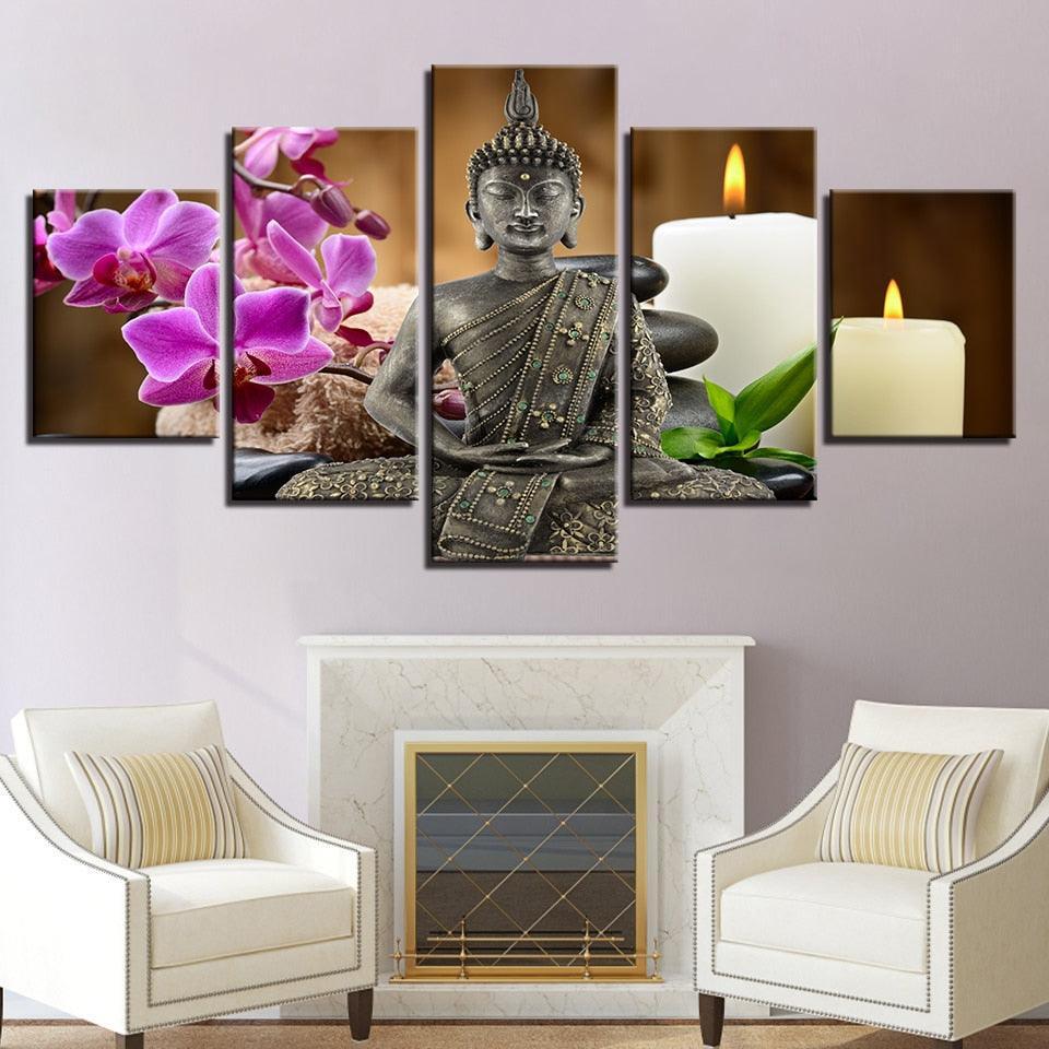 Zen Buddha 5 Piece HD Multi Panel Canvas Wall Art Frame-Original Frame