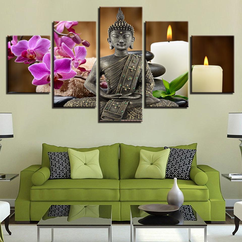 Zen Buddha 5 Piece HD Multi Panel Canvas Wall Art Frame-Original Frame