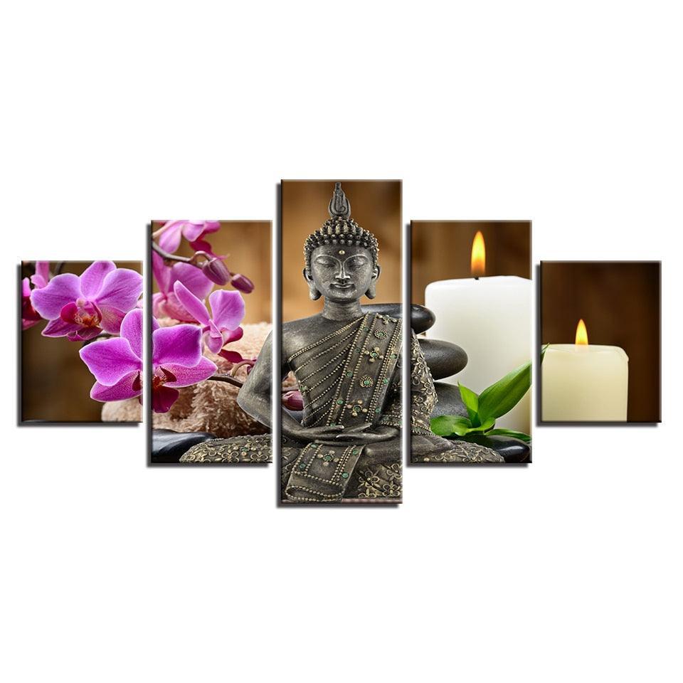 Zen Buddha 5 Piece HD Multi Panel Canvas Wall Art Frame-Original Frame