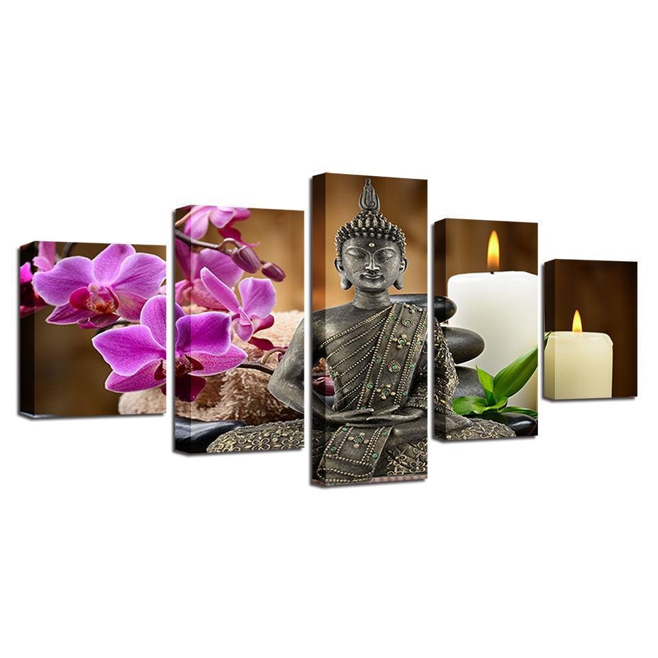 Zen Buddha 5 Piece HD Multi Panel Canvas Wall Art Frame-Original Frame