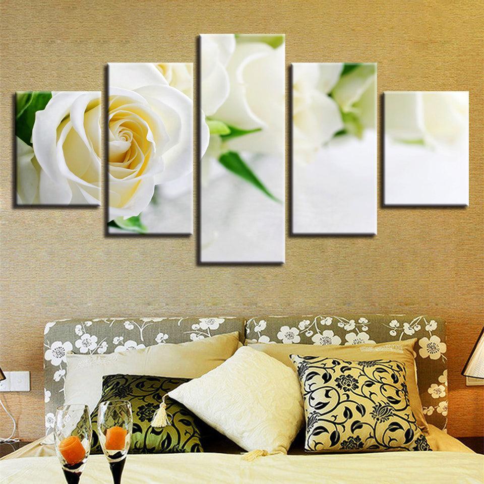 White Roses 5 Piece HD Multi Panel Canvas Wall Art Frame-Original Frame