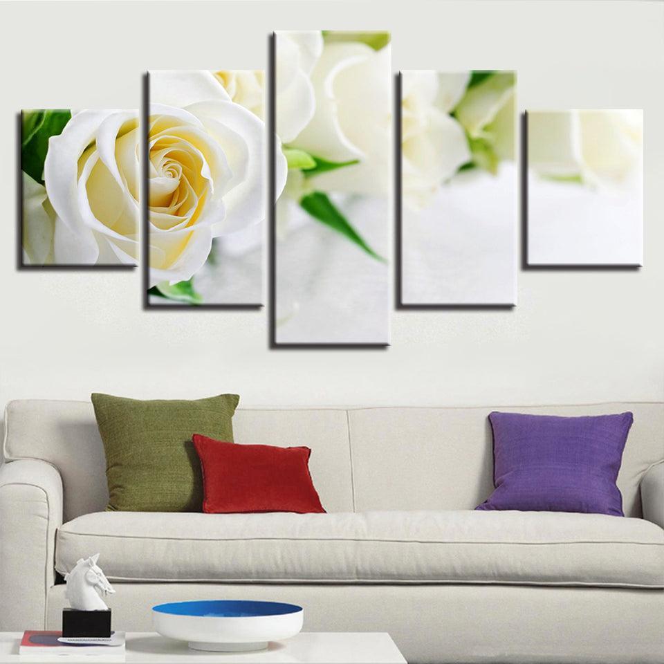 White Roses 5 Piece HD Multi Panel Canvas Wall Art Frame-Original Frame