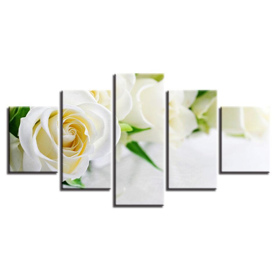 White Roses 5 Piece HD Multi Panel Canvas Wall Art Frame-Original Frame