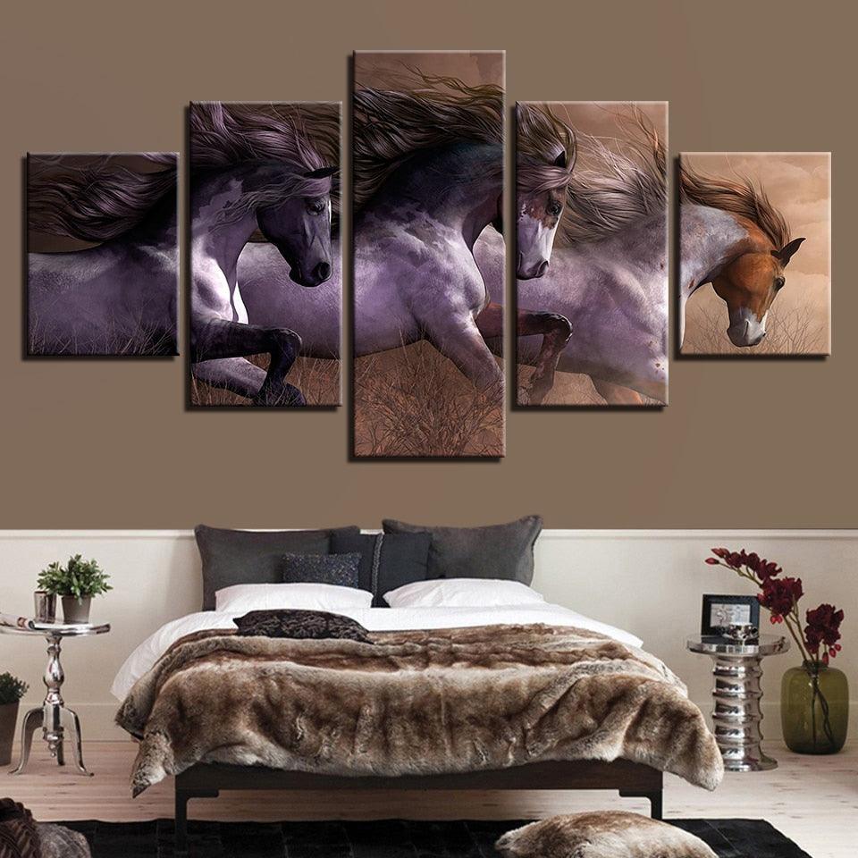 Horses Racing 5 Piece HD Multi Panel Canvas Wall Art Frame-Original Frame