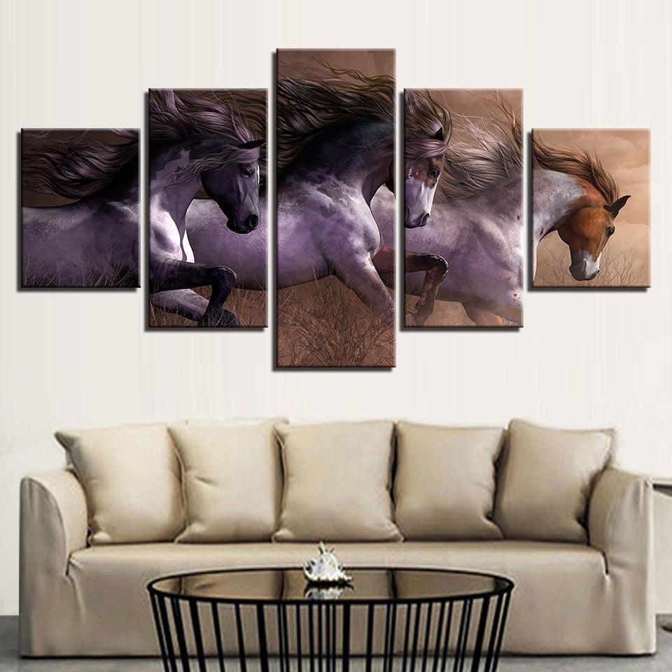 Horses Racing 5 Piece HD Multi Panel Canvas Wall Art Frame-Original Frame