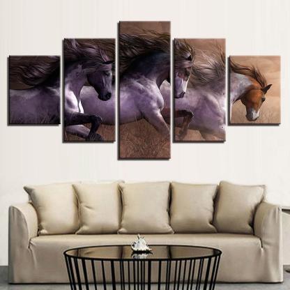 Horses Racing 5 Piece HD Multi Panel Canvas Wall Art Frame-Original Frame