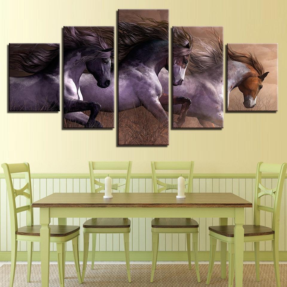 Horses Racing 5 Piece HD Multi Panel Canvas Wall Art Frame-Original Frame