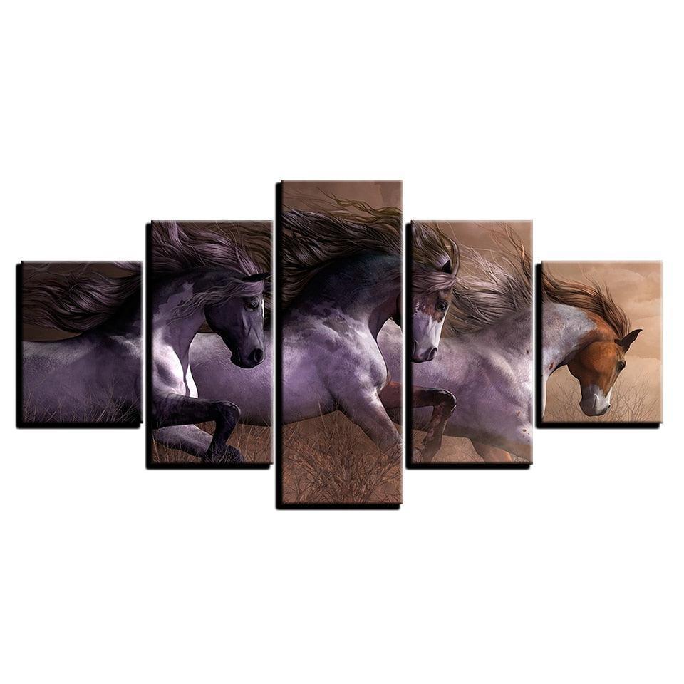 Horses Racing 5 Piece HD Multi Panel Canvas Wall Art Frame-Original Frame
