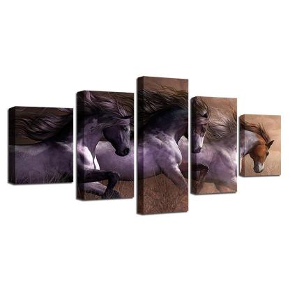 Horses Racing 5 Piece HD Multi Panel Canvas Wall Art Frame-Original Frame