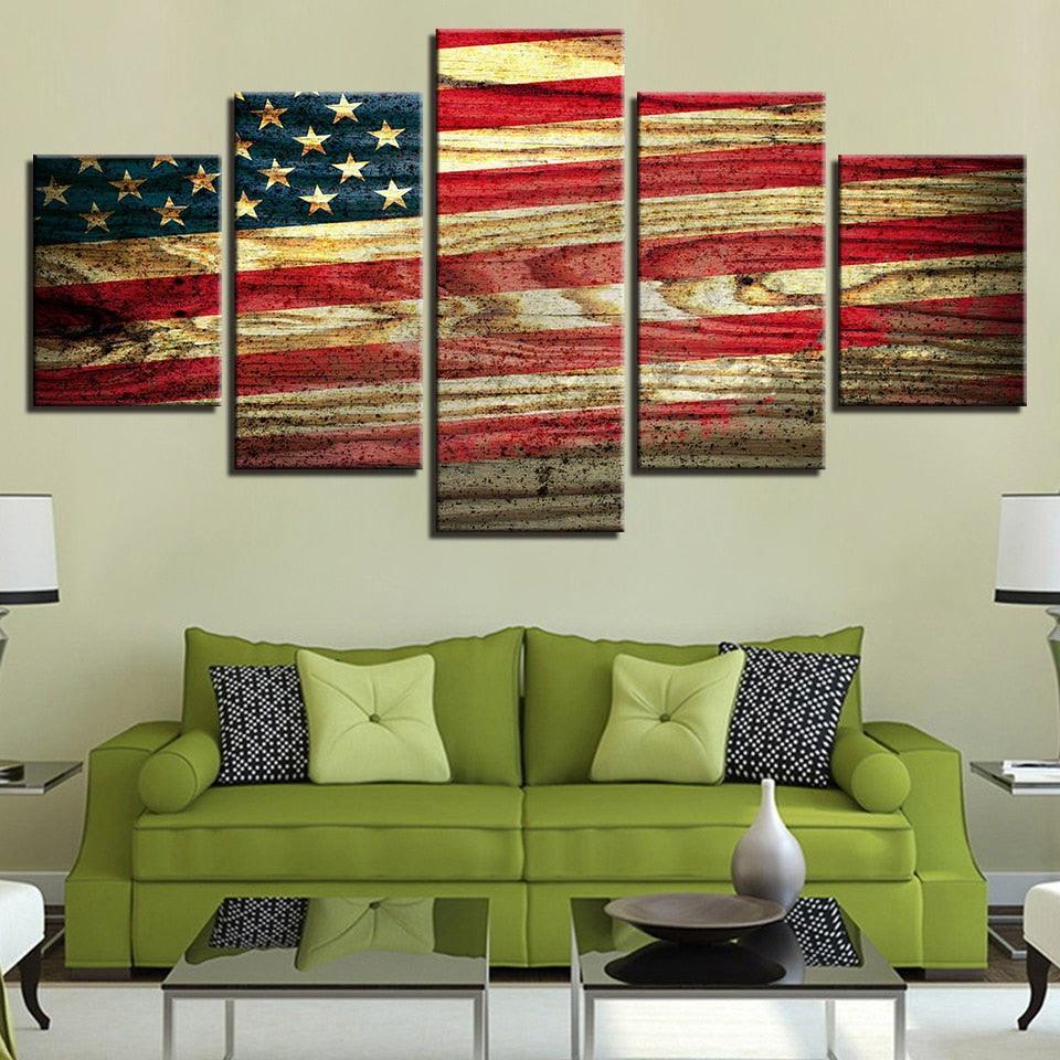 Dark American Flag 5 Piece HD Multi Panel Canvas Wall Art Frame-Original Frame