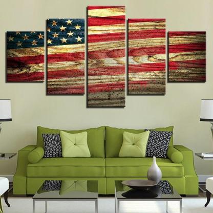 Dark American Flag 5 Piece HD Multi Panel Canvas Wall Art Frame-Original Frame