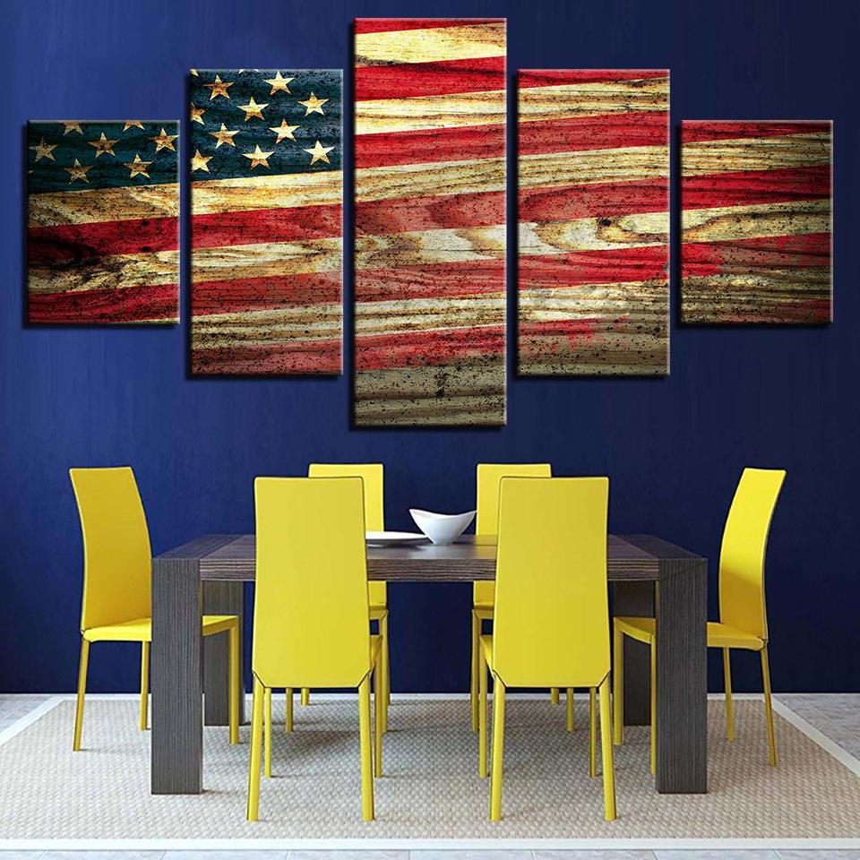 Dark American Flag 5 Piece HD Multi Panel Canvas Wall Art Frame-Original Frame