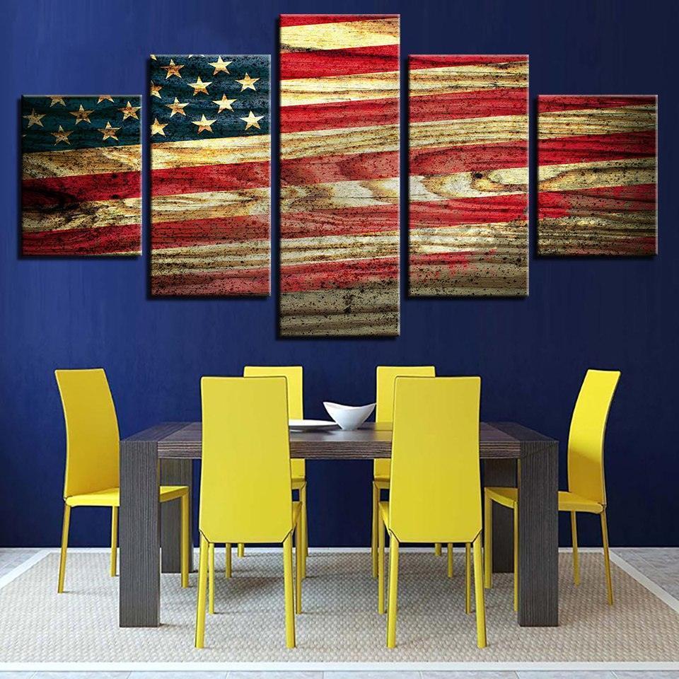 Dark American Flag 5 Piece HD Multi Panel Canvas Wall Art Frame-Original Frame