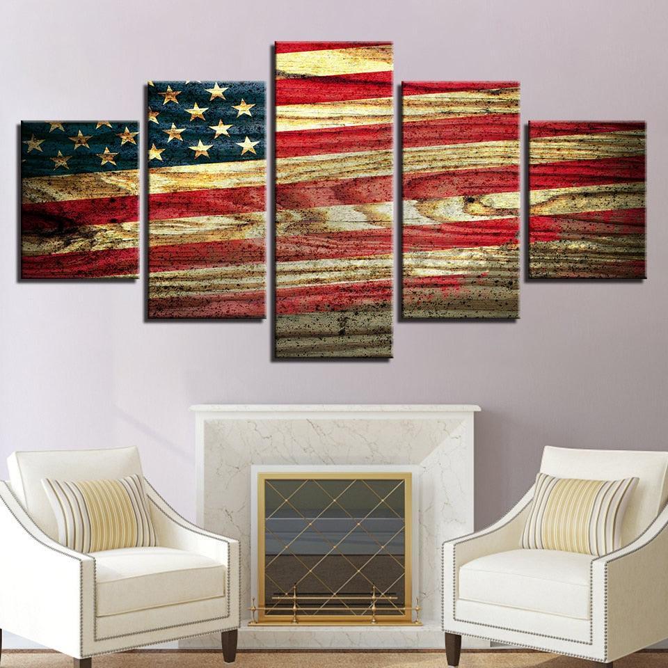 Dark American Flag 5 Piece HD Multi Panel Canvas Wall Art Frame-Original Frame