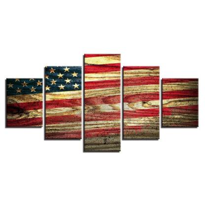 Dark American Flag 5 Piece HD Multi Panel Canvas Wall Art Frame-Original Frame