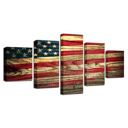 Dark American Flag 5 Piece HD Multi Panel Canvas Wall Art Frame-Original Frame