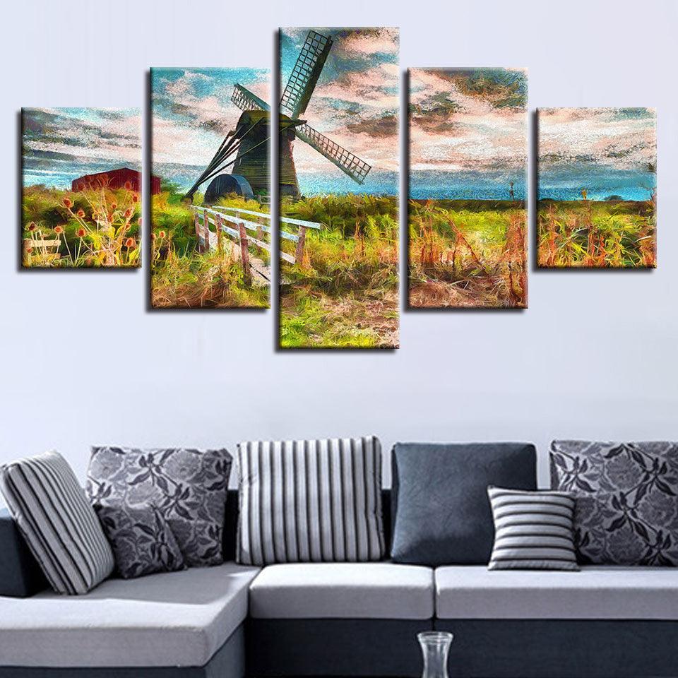 Windmill Island 5 Piece HD Multi Panel Canvas Wall Art Frame-Original Frame