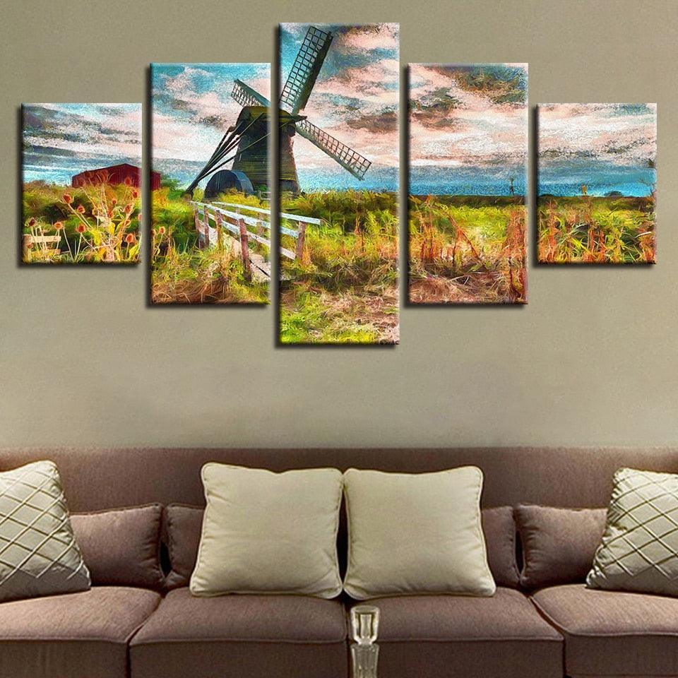 Windmill Island 5 Piece HD Multi Panel Canvas Wall Art Frame-Original Frame