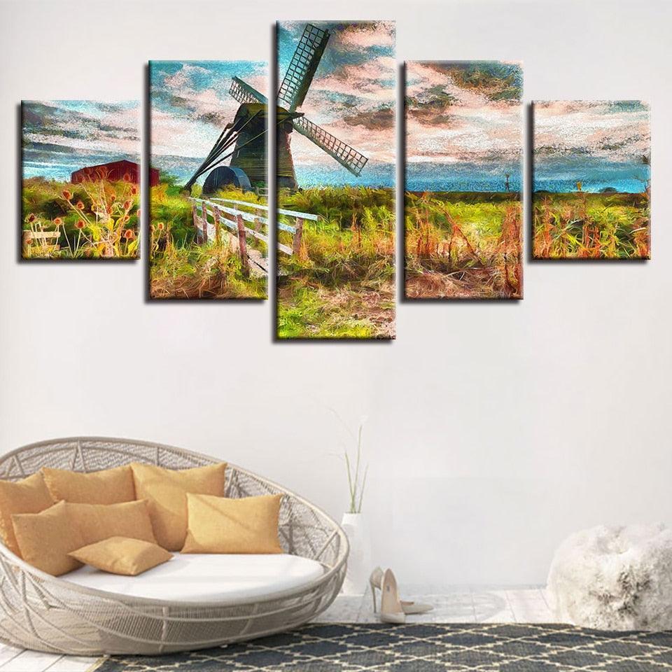 Windmill Island 5 Piece HD Multi Panel Canvas Wall Art Frame-Original Frame