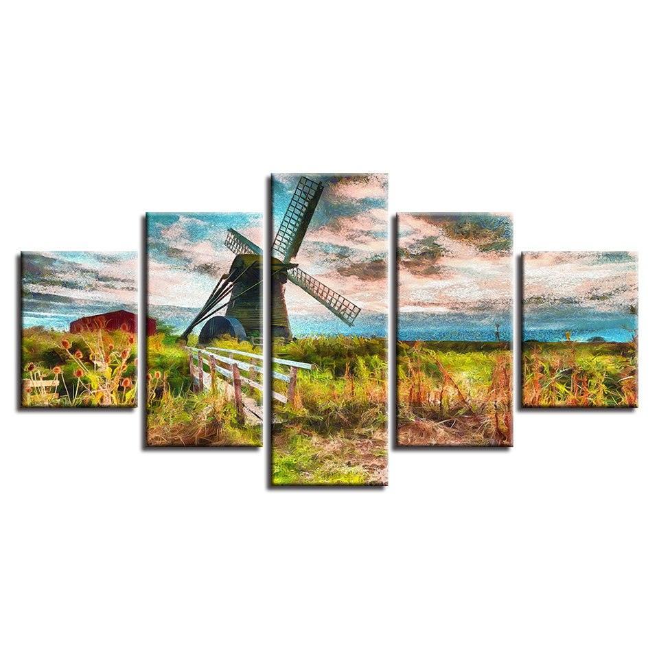 Windmill Island 5 Piece HD Multi Panel Canvas Wall Art Frame-Original Frame