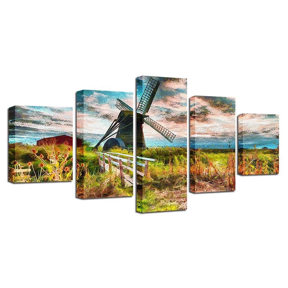 Windmill Island 5 Piece HD Multi Panel Canvas Wall Art Frame-Original Frame