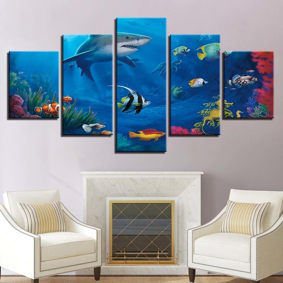 Marine Life 5 Piece HD Multi Panel Canvas Wall Art Frame-Original Frame