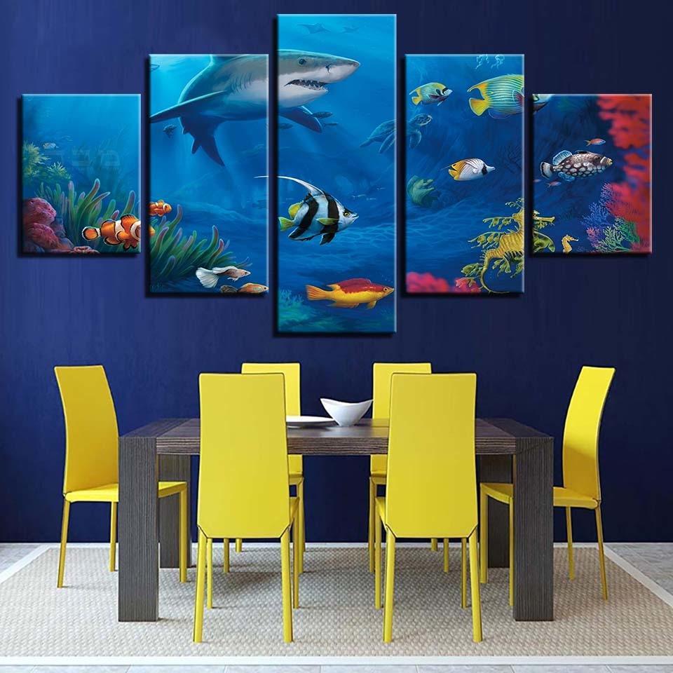 Marine Life 5 Piece HD Multi Panel Canvas Wall Art Frame-Original Frame