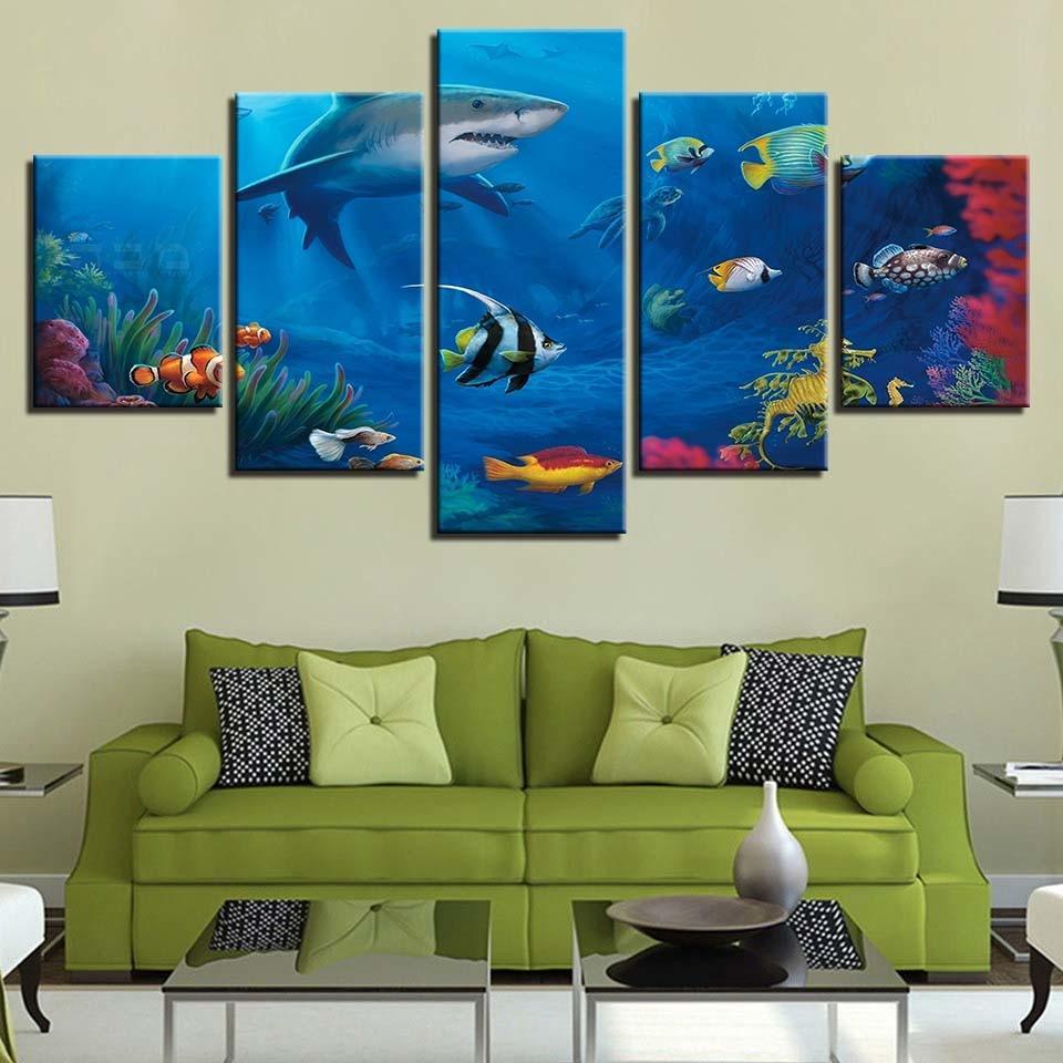 Marine Life 5 Piece HD Multi Panel Canvas Wall Art Frame-Original Frame
