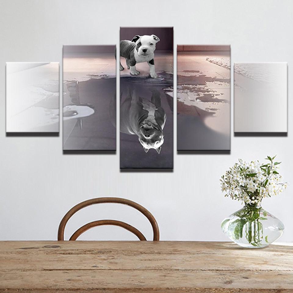 Animal Dog Reflection 5 Piece HD Multi Panel Canvas Wall Art Frame-Original Frame