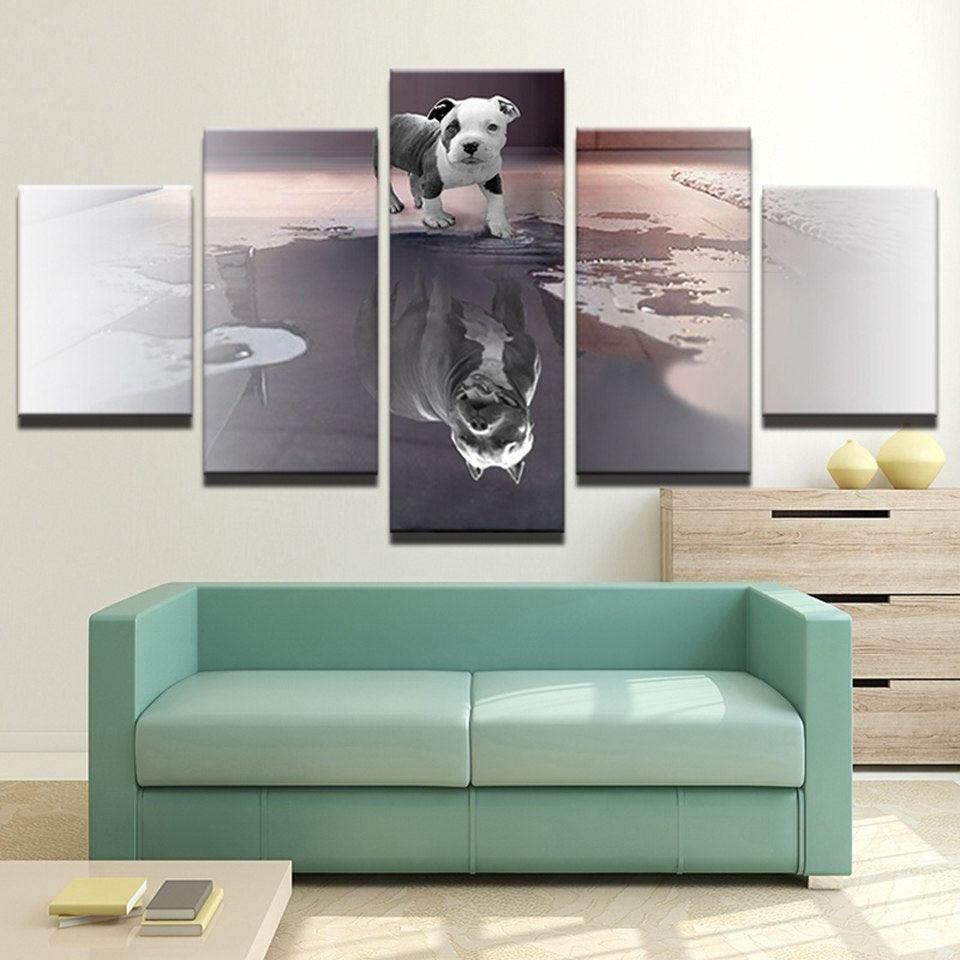 Animal Dog Reflection 5 Piece HD Multi Panel Canvas Wall Art Frame-Original Frame