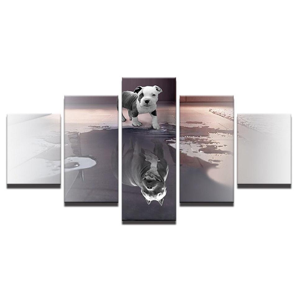 Animal Dog Reflection 5 Piece HD Multi Panel Canvas Wall Art Frame-Original Frame