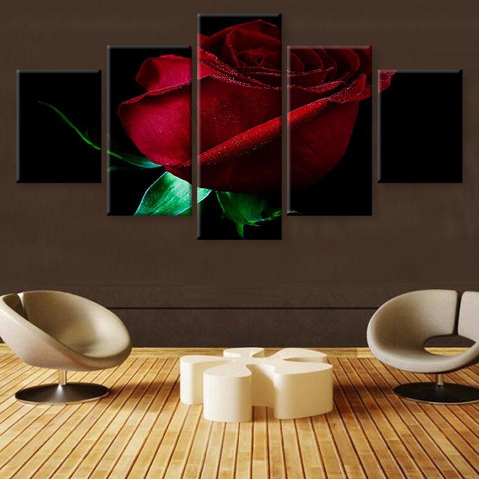 Red Rose 5 Piece HD Multi Panel Canvas Wall Art Frame-Original Frame
