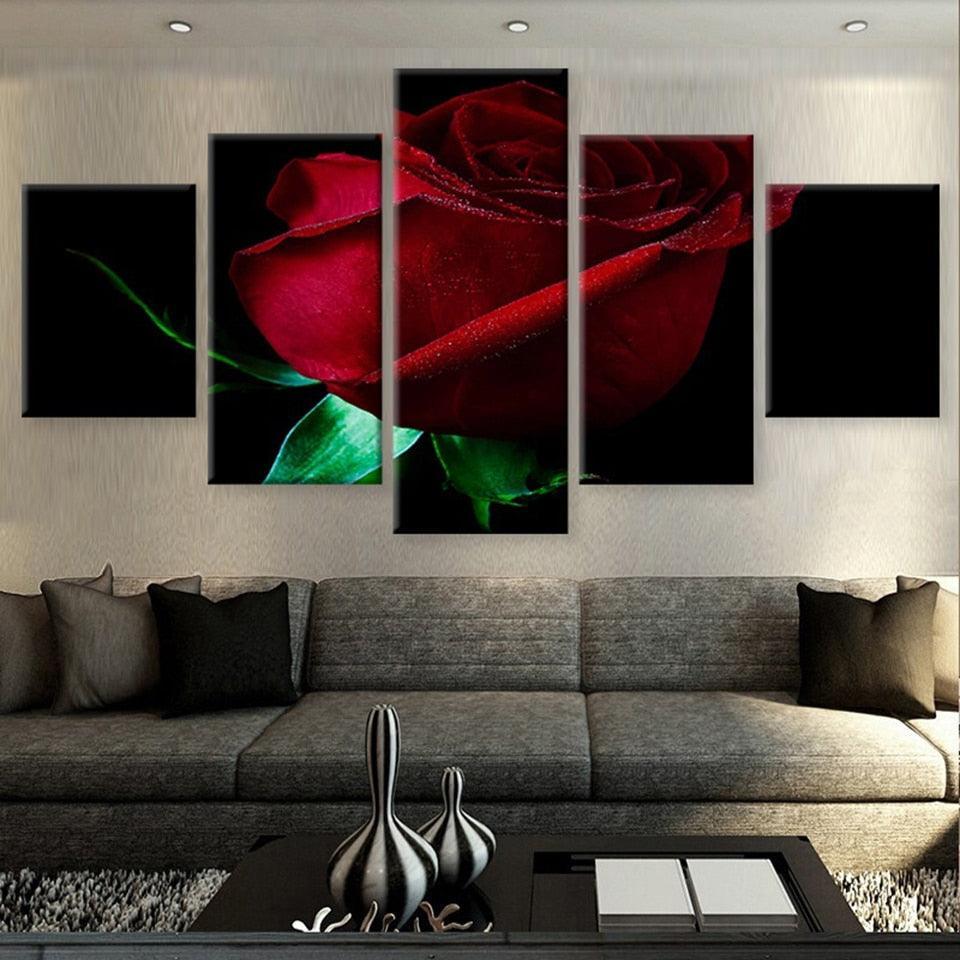 Red Rose 5 Piece HD Multi Panel Canvas Wall Art Frame-Original Frame